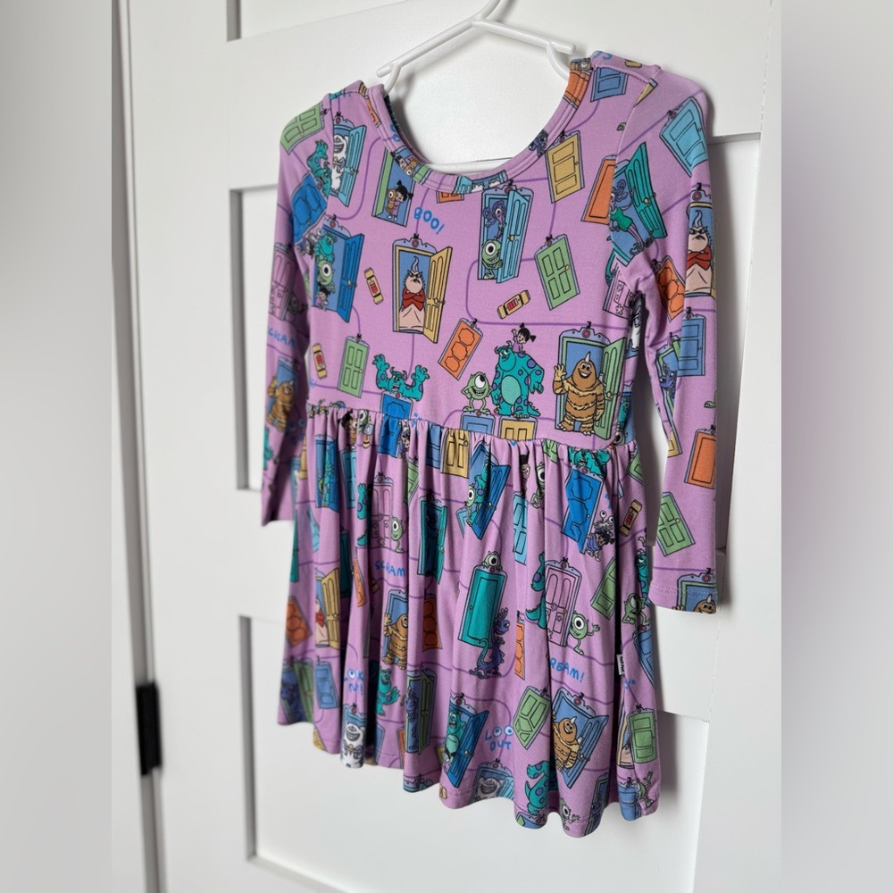Little Sleepies Purple Monsters Print Long Sleeve Dress